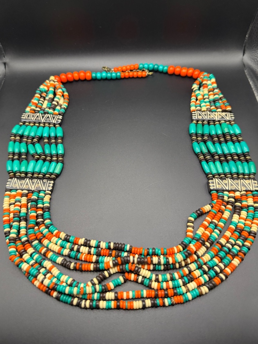 Colorful Boho Tribal Wooden Bead Multi Strand Long Necklace
